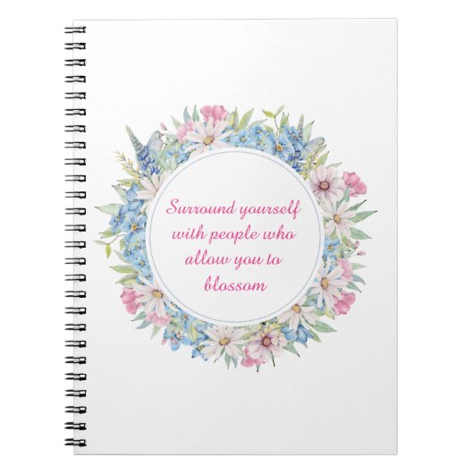 Carnet Citation Motivationnelle Pink Blanc Bleu Floral Wr (Devant)