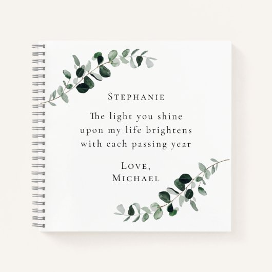 Carnet Citation Romantique Eucalyptus Personnalisé (Devant)