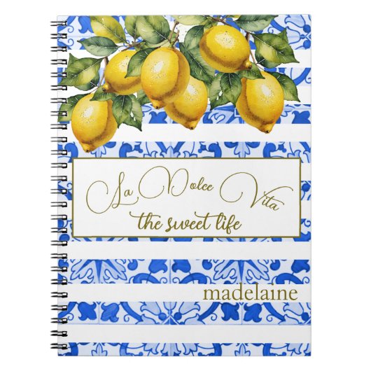 Carnet Citron d'été en Italie Botanique Bleu Tile (Devant)