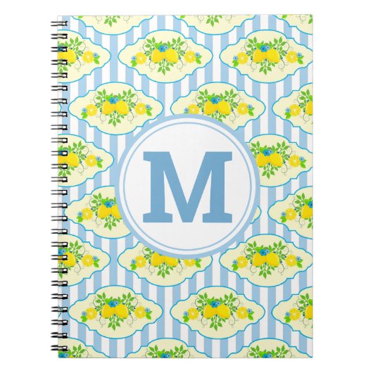 Carnet Citrons bleus et jaunes d'été motifs floraux (Devant)