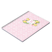 Carnet Citrons D'Agrumes Rose Et Blanc Fille Monogramme (Côté gauche)