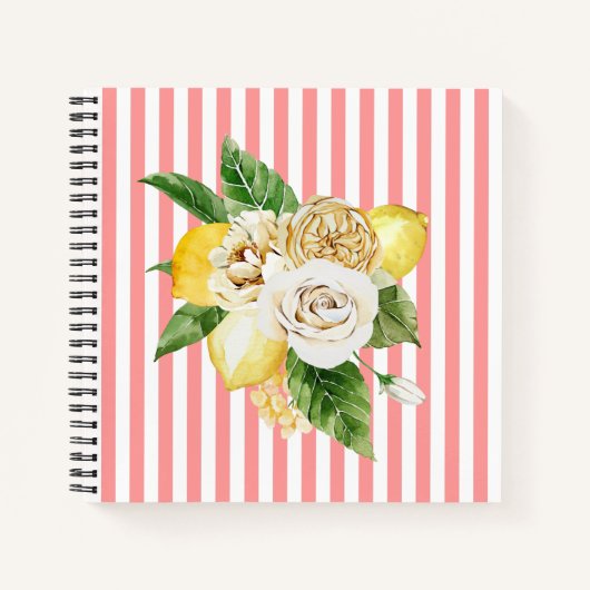 Carnet Citrons et roses à rayures roses (Devant)