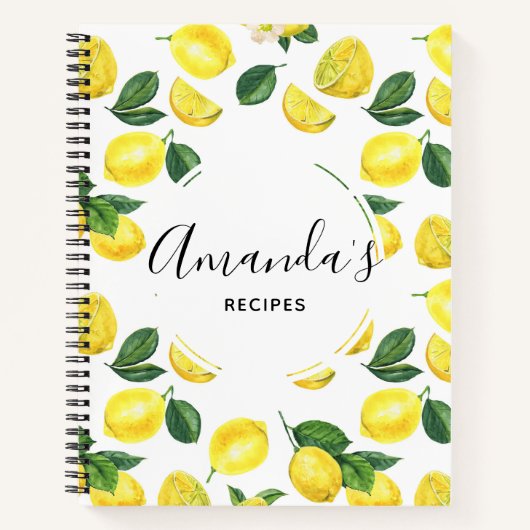 Carnet Citrons Jaunes Aquarelle Fruit Motif Recettes (Devant)
