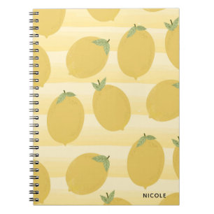 Carnet Citrons jaunes Été Fruit Aquarelle Rayure Amusant