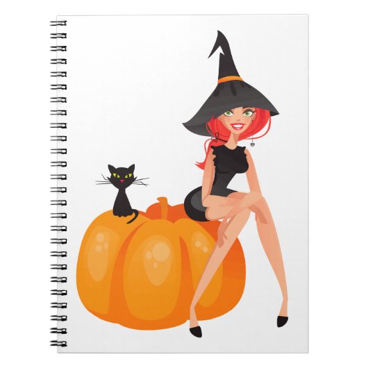 Carnet Citrouille de la sorcière d'Halloween et chat noir (Devant)