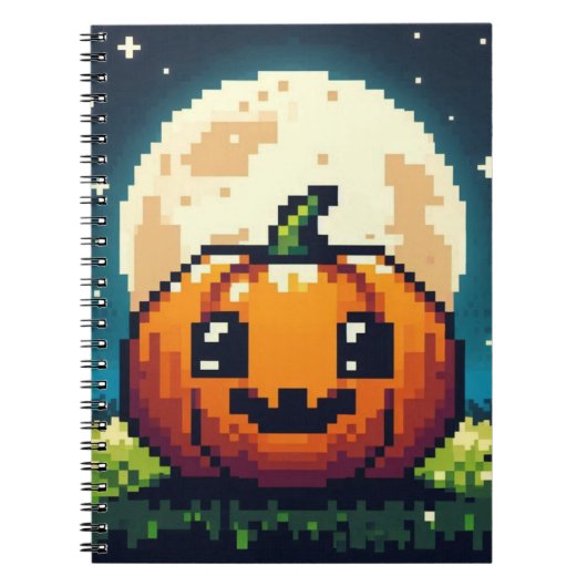Carnet citrouille Halloween 8 bits sous la lune (Devant)