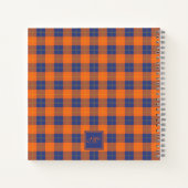 Carnet Citrouille orange bleu Tartan Plaid Monogramme (Dos)
