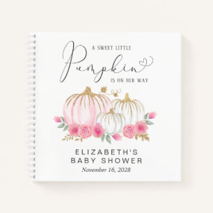 Carnet Citrouille Rose Floral Baby Girl Douche Guest Book