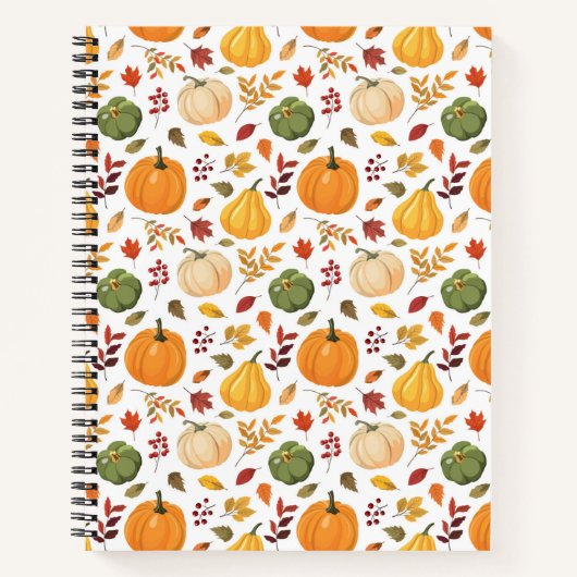 Carnet Citrouilles de récolte et Motif de feuilles d'auto (Devant)