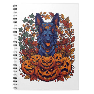 Carnet Citrouilles d'Halloween Pitbull Bleu Feuilles d'Au
