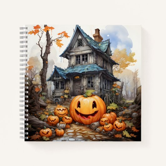 Carnet Citrouilles Orange D'Halloween Devant La Maison (Devant)