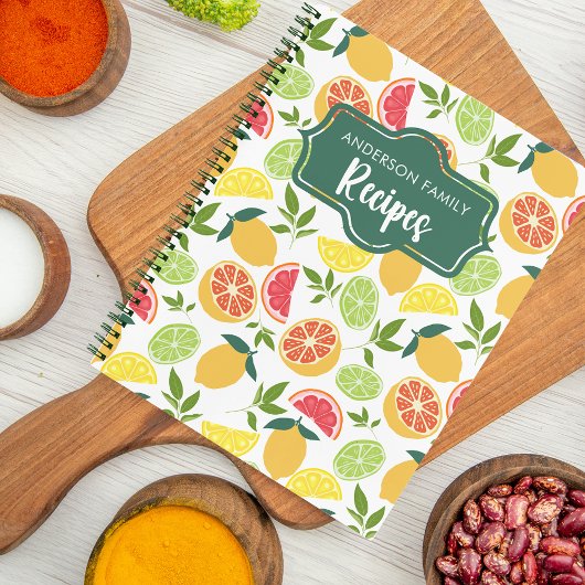 Carnet Citrus blanc Citron orange Motif Recettes de famil