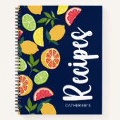 Carnet Citrus bleu foncé Citron orange Motif Nom Recettes (Devant)