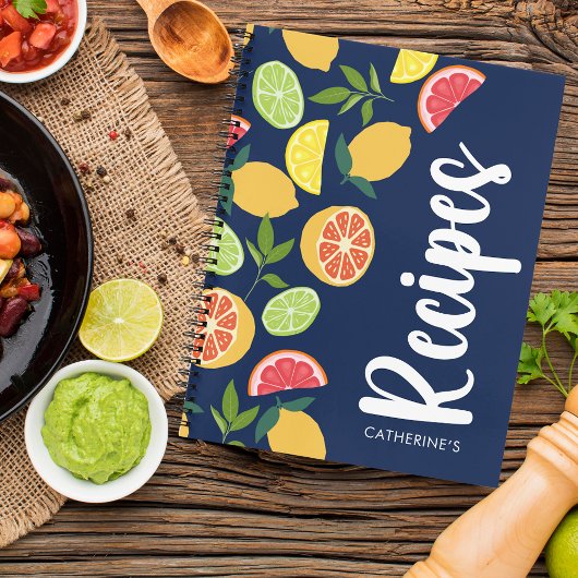 Carnet Citrus bleu foncé Citron orange Motif Nom Recettes