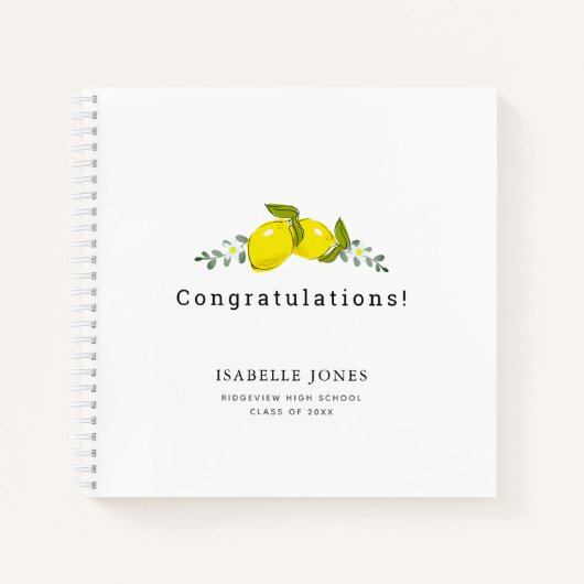 Carnet Citrus citron Floral Blanc Photo Graduation (Devant)