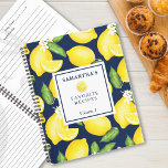 Carnet Citrus Citrus Citron Motif botanique bleu marine<br><div class="desc">Ce motif citron et un carré blanc sur le devant où vous pouvez le customiser avec votre nom,  le but,  et le volume si vous le souhaitez.</div>