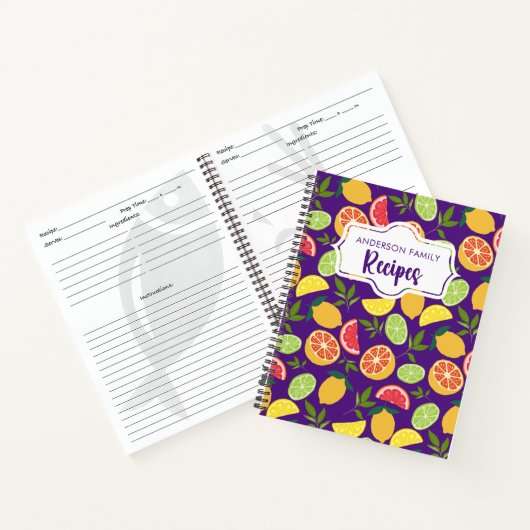 Carnet Citrus violet Citron orange Motif Recettes de fami (Intérieur)