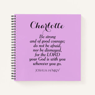 Carnet Clair Violet Courage Bible Verse Nom personnalisé