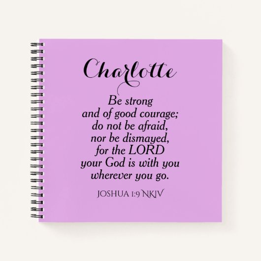 Carnet Clair Violet Courage Bible Verse Nom personnalisé (Devant)