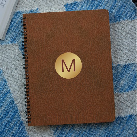 Carnet Classé Faux Cuir Brown & Or Nom initial