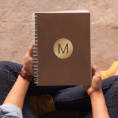 Carnet Classé Faux Cuir Brown & Or Nom initial