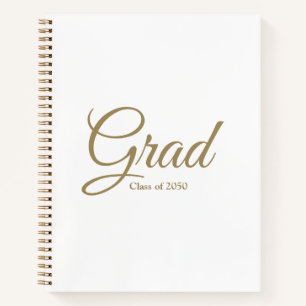 Carnet Classe Grad de 2024 or blanc script personnalisé t