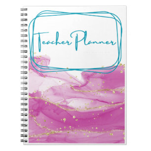 Carnet Classeur enseignant rose et or