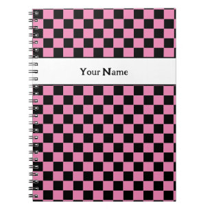 Carnet Classic Chic À damiers rose et noir Nom personnali