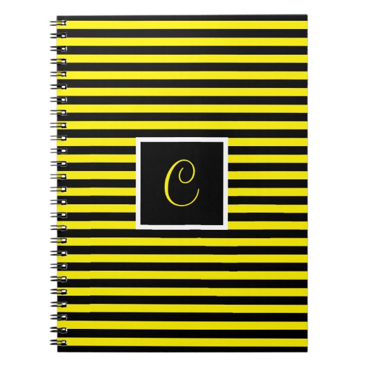 Carnet Classic Custom Initial Jaune et Noir rayé (Devant)
