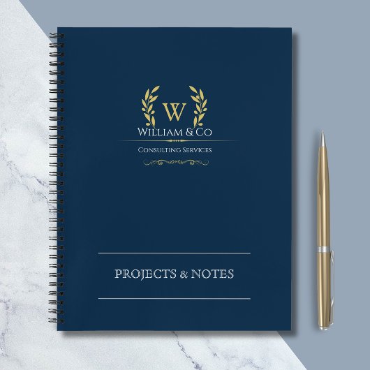 Carnet Classic Laurel Wreath Navy Blue Gold Monogramme