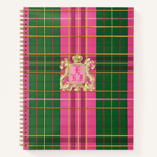 Carnet Classic Plaid rose et vert Monogramme (Devant)