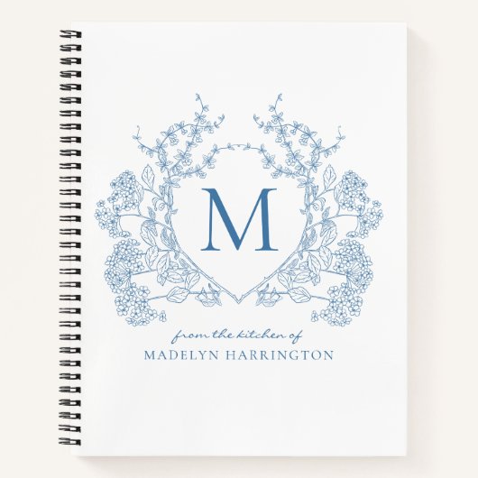 Carnet Classique Français Bleu Cimier Floral Monogramme R (Devant)