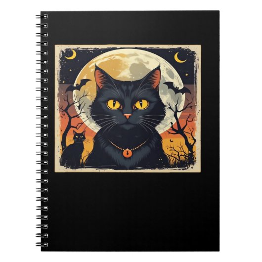 Carnet Classique Rétro Chat Noir Halloween T-Shirt Classi (Devant)
