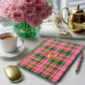 Carnet Classique rose et vert à carreaux monogrammé