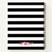 Carnet Classy Black White Stripes Floral Notes personnell (Dos)