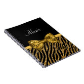 Carnet Classy Gold Zebra Print FAUX Glitz Bow avec nom (Côté Droit)