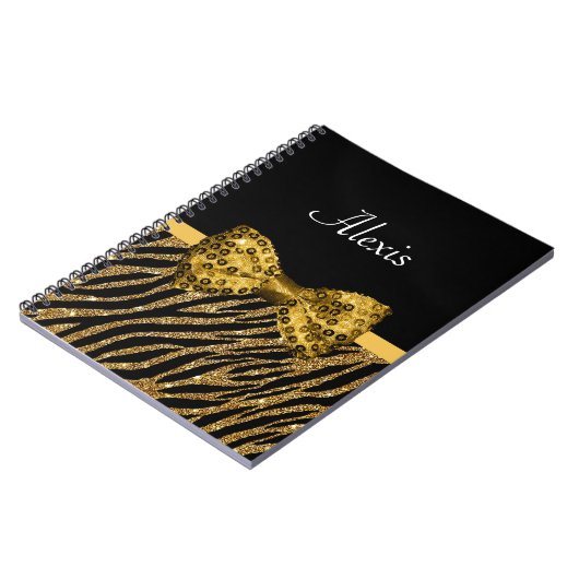 Carnet Classy Gold Zebra Print FAUX Glitz Bow avec nom (Côté gauche)