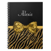 Carnet Classy Gold Zebra Print FAUX Glitz Bow avec nom (Devant)