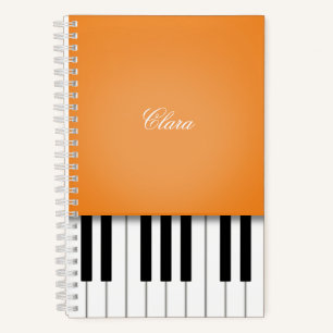 Carnet Clavier de musique de piano orange personnalisé