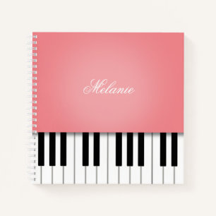 Carnet Clavier de musique de piano rose rose personnalisé