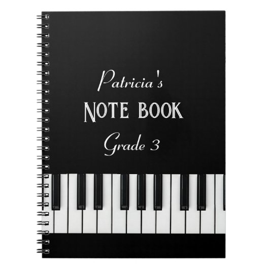 Carnet Clavier de piano et texte personnalisable noir et (Devant)