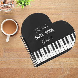 Carnet Clavier de piano et texte personnalisable noir et