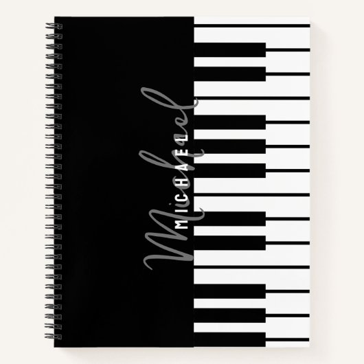 Carnet Clavier de piano noir et blanc moderne Monogramme  (Devant)