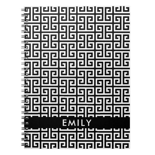Carnet Clé grecque noire et blanche personnalisée (Devant)