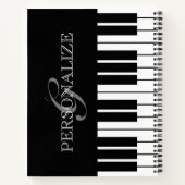 Carnet Clés de piano noir et blanc nom personnalisé monog (Dos)