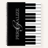 Carnet Clés de piano noir et blanc nom personnalisé monog (Devant)