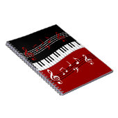 Carnet Clés et notes de piano blanc rouge noir élégant (Côté Droit)