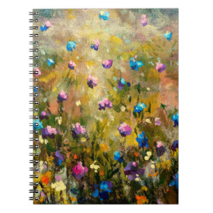 Carnet closeup de peinture Belle prairie de bleu rose fl