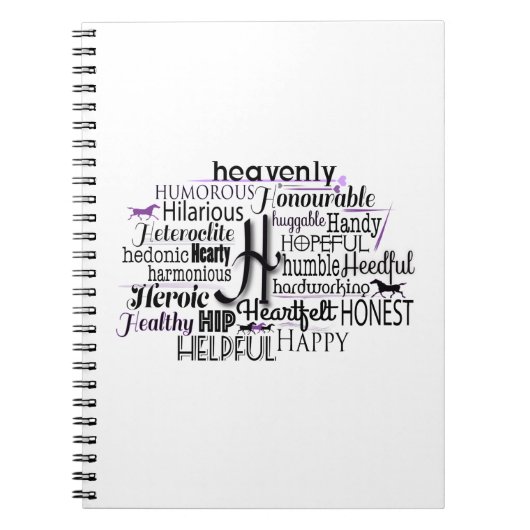Carnet Cloud Word Adjectif commençant par la lettre H (Devant)