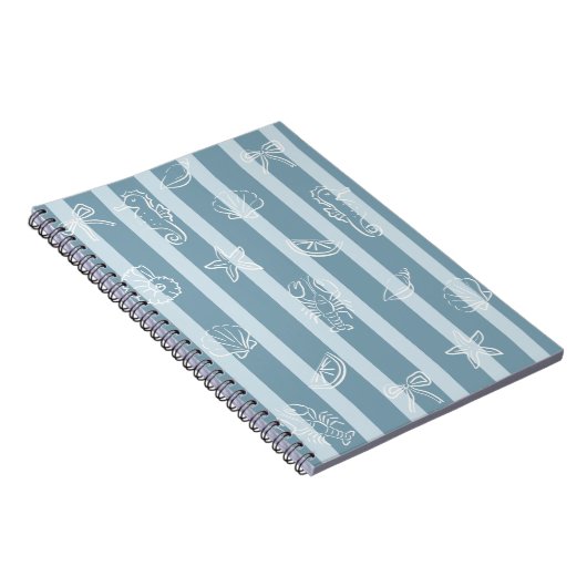 Carnet Coastal Nautical Pattern | Blue Sea Shell & Seahor (Côté Droit)